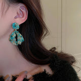 Boucles d'oreilles feuille de ginkgo en forme d'éventail en cristal incrusté de diamants