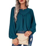 Chemisier uni à manches bouffantes et encolure ronde