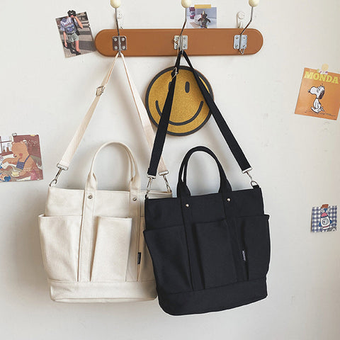 Sac à bandoulière en toile sobre de grande capacité