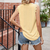 T-shirt sans manches à col V en dentelle