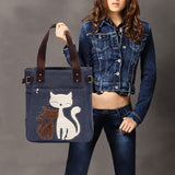 Sac à Bandoulière en Toile d'impression de Chat de Grande Capacité