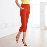 Pantalon à sept points pour femmes Pantalon décontracté élastique taille haute