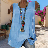 Gilet uni sans manches en coton et lin