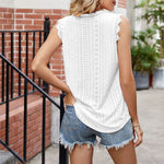 T-shirt sans manches à col V en dentelle