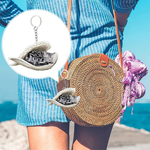 Porte-clés acrylique ailes d'ange de chat