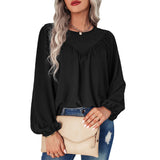 Chemisier uni à manches bouffantes et encolure ronde