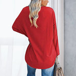 T-shirt ample à manches longues et col en V pour femmes