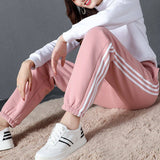 Pantalon de Jogging Solide en Coton Polaire Chaud pour Femme