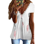 T-shirt imprimé à col en V en faux coton