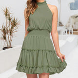 Robe plissée sans manches de couleur unie