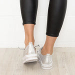 Baskets en cuir argent diamant