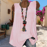 Gilet uni sans manches en coton et lin