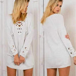 Robe en tricot avec col en V et laçage - ciaovie