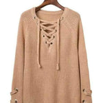 Robe en tricot avec col en V et laçage - ciaovie