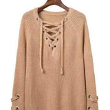 Robe en tricot avec col en V et laçage - ciaovie