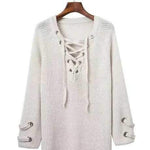 Robe en tricot avec col en V et laçage - ciaovie