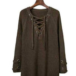 Robe en tricot avec col en V et laçage - ciaovie