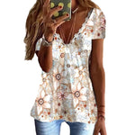 T-shirt imprimé à col en V en faux coton