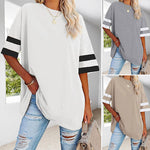 T-shirt Contrasté Á Col Ras Du Cou Et Coupe Décontractée