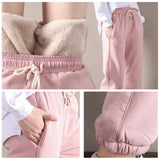 Pantalon de Jogging Solide en Coton Polaire Chaud pour Femme