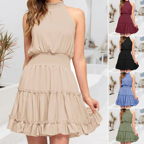 Robe plissée sans manches de couleur unie