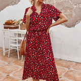 Robe col V à imprimé pois