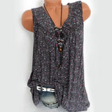 Débardeur d'été sans manches avec col en V et imprimé floral