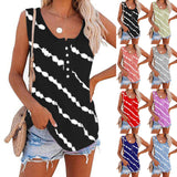 Débardeur Á Col Rond Et Boutons Á Rayures Diagonales Pour Femmes