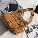 Sac messager en toile de couleur unie