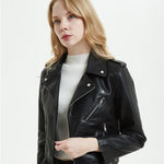 Veste motard en cuir pour dames avec col à revers - ciaovie