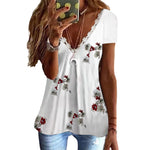 T-shirt imprimé à col en V en faux coton