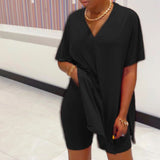 Ensemble Top & Short à manches chauve-souris et col en V