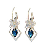 Boucles d'Oreilles Fleur Zircon Rhombique Saphir