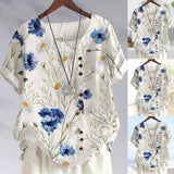 Chemisier manches courtes imprimé fleuri et col rond