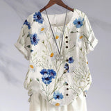 Chemisier manches courtes imprimé fleuri et col rond