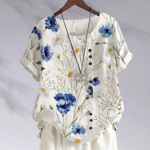 Chemisier manches courtes imprimé fleuri et col rond