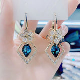 Boucles d'Oreilles Fleur Zircon Rhombique Saphir