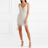 Robe Sexy Á Franges Sans Manches Á Col En V
