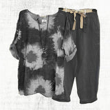 Ensemble deux pièces décontracté en coton et lin imprimé