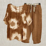 Ensemble deux pièces décontracté en coton et lin imprimé