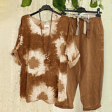 Ensemble deux pièces décontracté en coton et lin imprimé