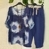 Ensemble deux pièces décontracté en coton et lin imprimé