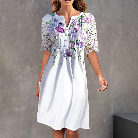 Robe Mi-longue Á Imprimé Papillon