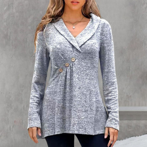 Haut de Couleur Unie avec Boutons et Manches Longues