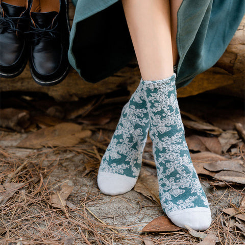 Chaussettes rétro en coton à fleurs
