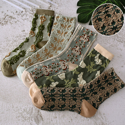 Chaussettes femme en coton fleuri