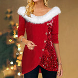 Top de Noël à Paillettes et Col Fourrure