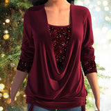 Haut à Sequins Bordeaux à Manches Longues