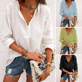 Chemise Décontractée En Coton Et Lin Rayé Á Col En V