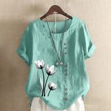 T-shirt vintage en coton et lin imprimé